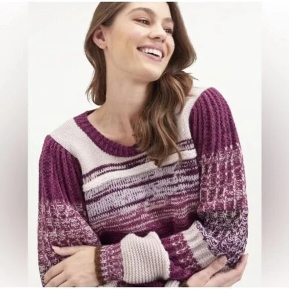 Splendid Collection Sweater S Purple Multi Raya Stripe Wool Blend